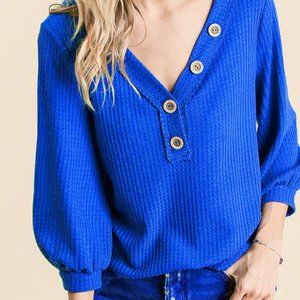 Royal Blue Waffle Knit Long sleeve top shirt